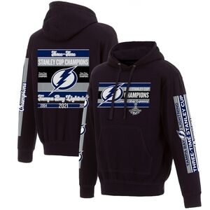 Tampa Bay Lightning JH Design Black 3-Time Stanley Cup Champions Pullover Hoodie